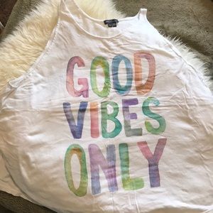 BlanksPlus "Good Vibes Only" High Neck Flowy Tank